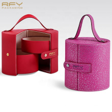 High quality luxury custom logo round jewelry double door pu leather organizer jewelry box